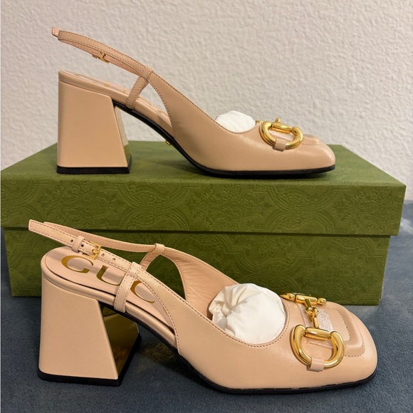 New Gucci Women’s Mid-heel Slingback with Horsebit Skin Rose Size 34.5 US 4.5 - Picture 6 of 8